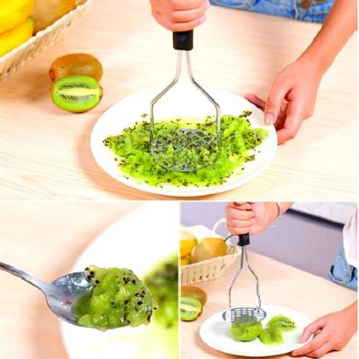 TUFEYO Renkli Plastik Saplı Paslanmaz Metal Patates Ezici Püre Yapıcı