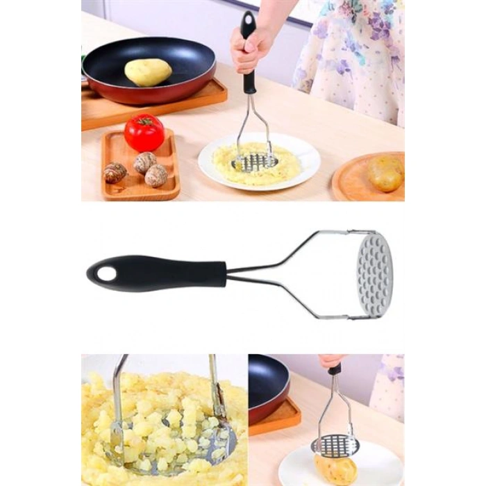 TUFEYO Renkli Plastik Saplı Paslanmaz Metal Patates Ezici Püre Yapıcı