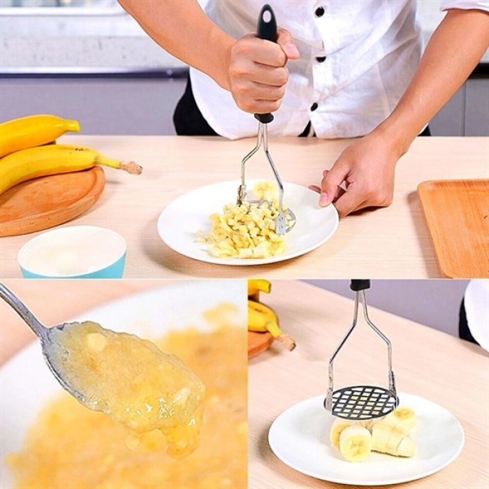 TUFEYO Renkli Plastik Saplı Paslanmaz Metal Patates Ezici Püre Yapıcı