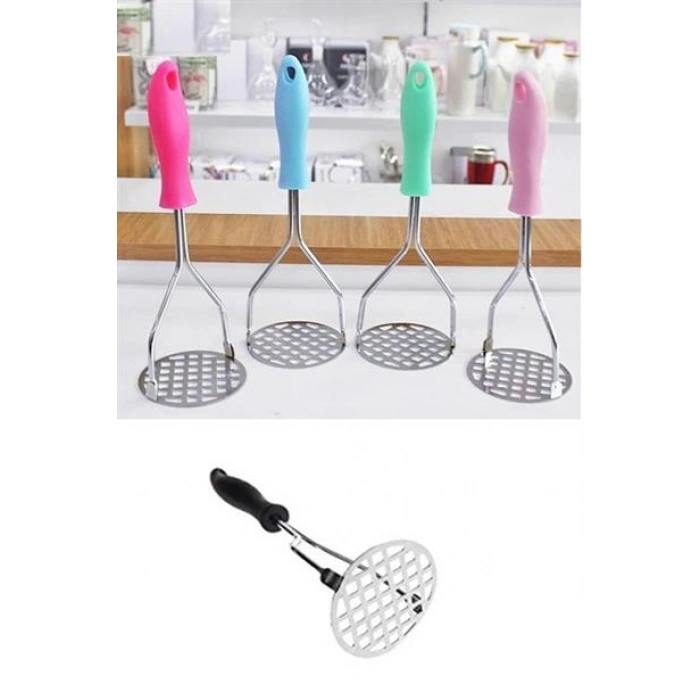TUFEYO Renkli Plastik Saplı Paslanmaz Metal Patates Ezici Püre Yapıcı