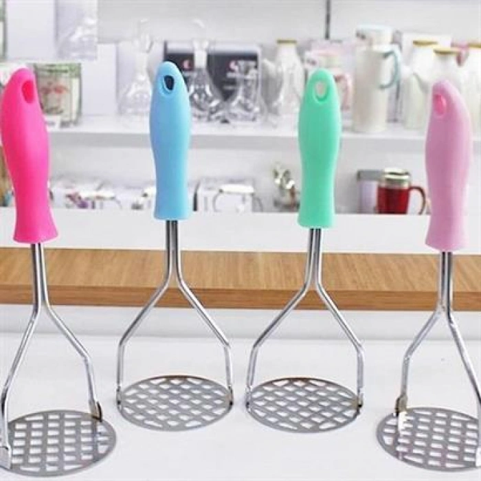 TUFEYO Renkli Plastik Saplı Paslanmaz Metal Patates Ezici Püre Yapıcı