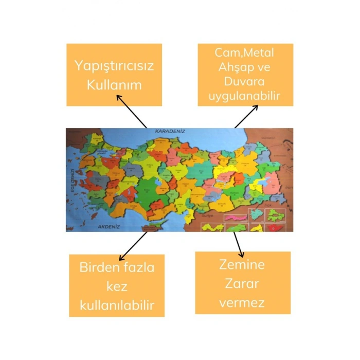 TUFEYO Renkli Türkiye Haritası Manyetik Yapıştırıcı Gerektirmeyen Duvar Stickerı 118 CM * 56 CM