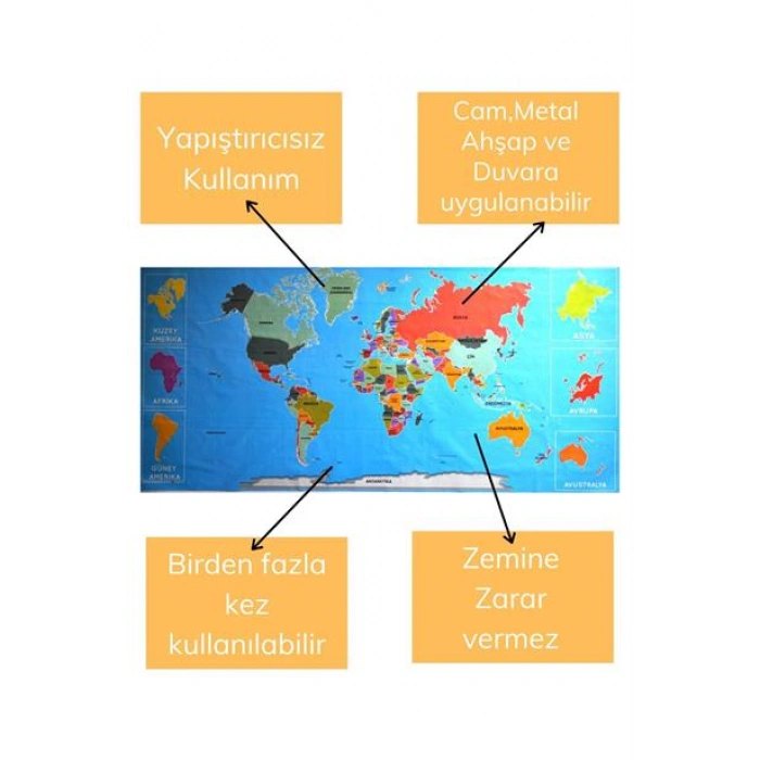TUFEYO Renkli Atlas Dünya Haritası Manyetik Yapıştırıcı Gerektirmeyen Duvar Stickerı 118 CM * 56 CM