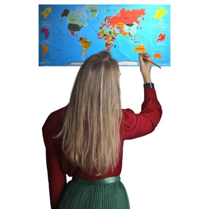 TUFEYO Renkli Atlas Dünya Haritası Manyetik Yapıştırıcı Gerektirmeyen Duvar Stickerı 118 CM * 56 CM
