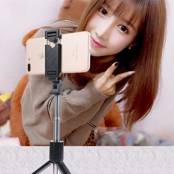 TUFEYO Sabitlenebilir Cep Telefon Tutucu  Ayarlanabilir Taşınabilir 3 Ayaklı Tripod Selfie Çubuğu