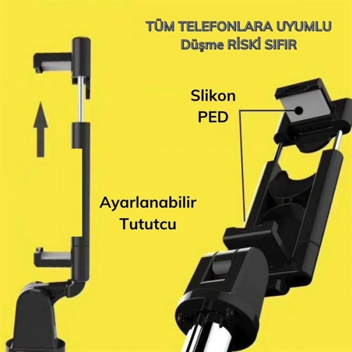 TUFEYO Sabitlenebilir Cep Telefon Tutucu  Ayarlanabilir Taşınabilir 3 Ayaklı Tripod Selfie Çubuğu