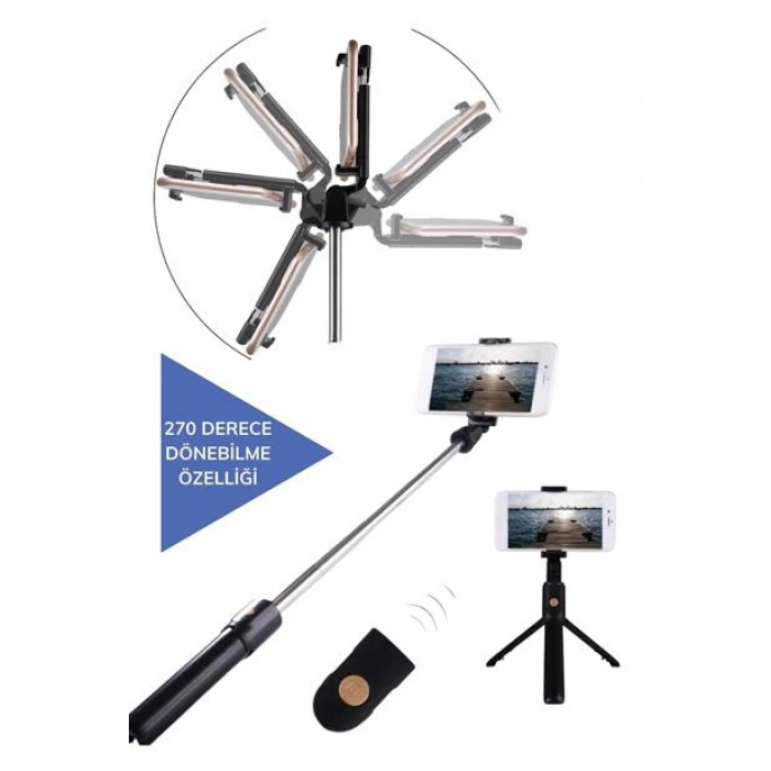 TUFEYO Sabitlenebilir Cep Telefon Tutucu  Ayarlanabilir Taşınabilir 3 Ayaklı Tripod Selfie Çubuğu