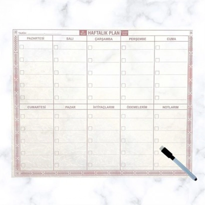 TUFEYO Şeffaf Kendiliğinden Yapışkanlı Kalemli Haftalık Planlayıcı 40cm-50cm