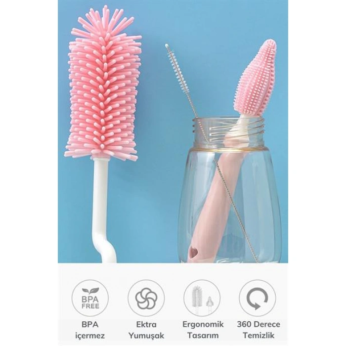 TUFEYO Silikon Uçlu Ekstra Yumuşak Kıllı Sağlam Kavanoz Bardak  Şişe Ve Biberon Temizleme Fırçası