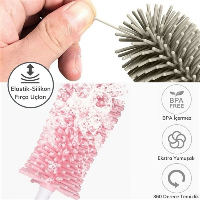 TUFEYO Silikon Uçlu Ekstra Yumuşak Kıllı Sağlam Kavanoz Bardak  Şişe Ve Biberon Temizleme Fırçası