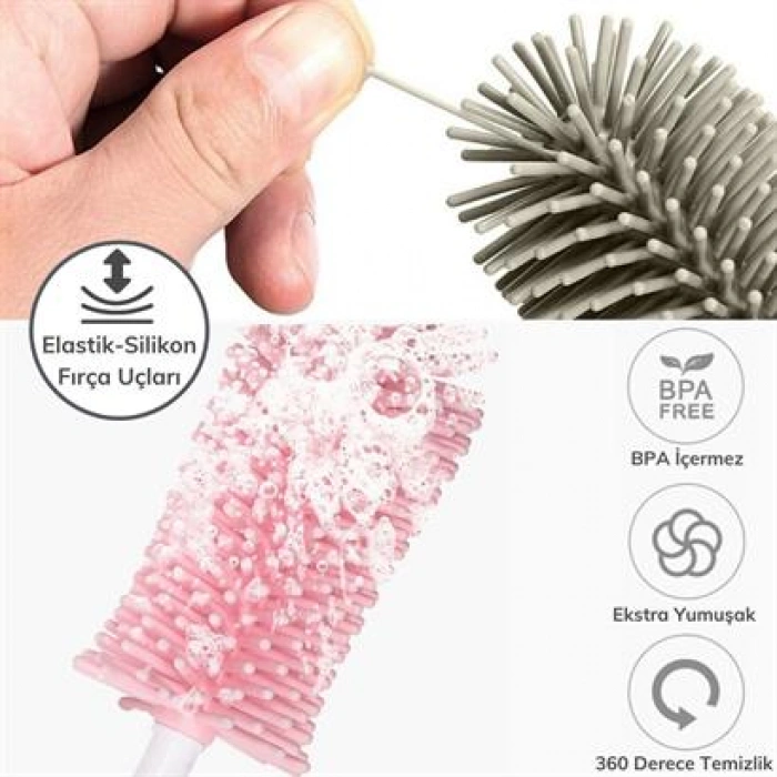 TUFEYO Silikon Uçlu Ekstra Yumuşak Kıllı Sağlam Kavanoz Bardak  Şişe Ve Biberon Temizleme Fırçası