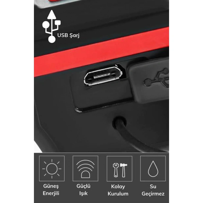 TUFEYO Solar Enerjili USB ile Şarj Edilebilir Ledli Bisiklet Feneri Kornalı ve Su Geçirmez Far