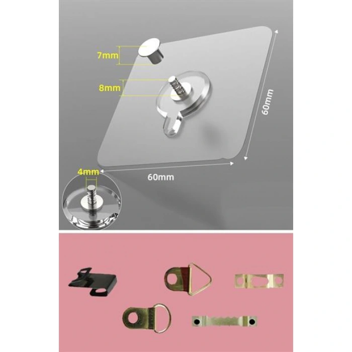 TUFEYO Süper Güçlü Çerçeve Askısı Pin Delgisiz Vidalı Tırnak Kanca Yapışkanlı Raf Tutucu Askı 5li