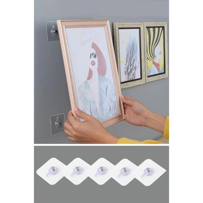 TUFEYO Süper Güçlü Çerçeve Askısı Pin Delgisiz Vidalı Tırnak Kanca Yapışkanlı Raf Tutucu Askı 5li