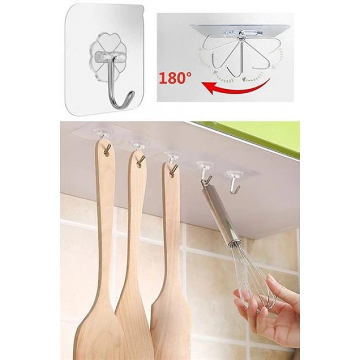 TUFEYO Süper Güçlü Yapışkanlı Suya Dayanıklı Şeffaf Askı 5li Set Yeniden Kullanılabilir Kancalar