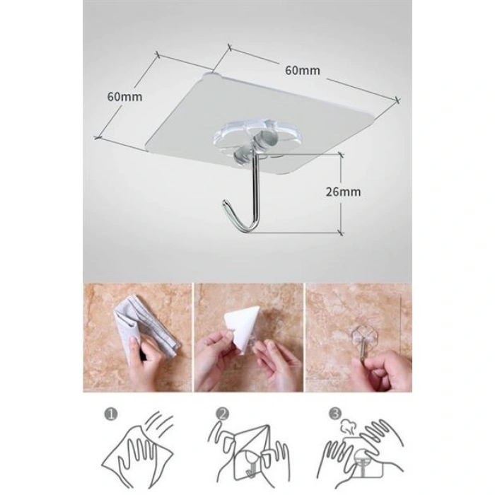 TUFEYO Süper Güçlü Yapışkanlı Suya Dayanıklı Şeffaf Askı 5li Set Yeniden Kullanılabilir Kancalar