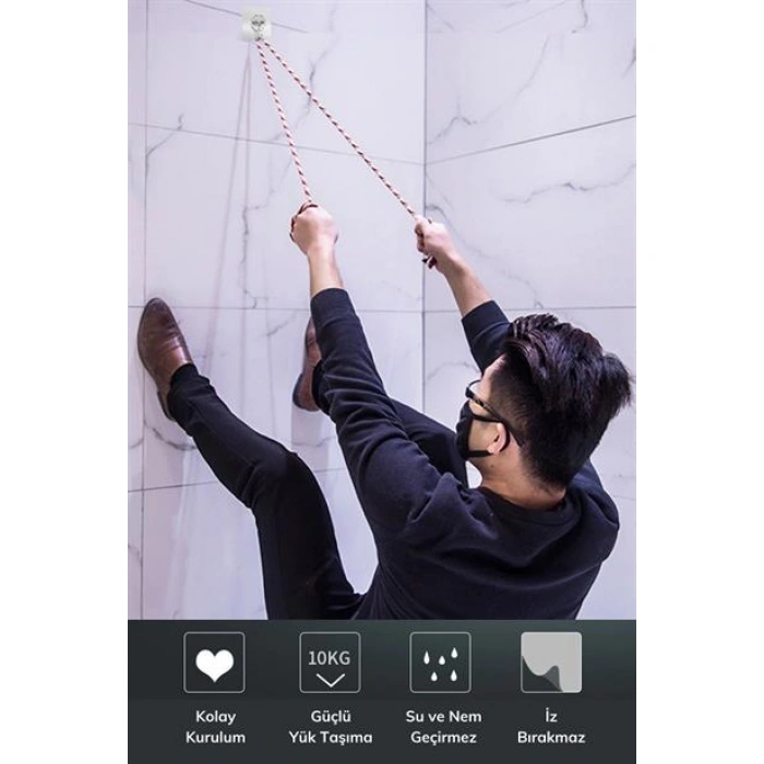 TUFEYO Süper Güçlü Yapışkanlı Suya Dayanıklı Şeffaf Askı 5li Set Yeniden Kullanılabilir Kancalar