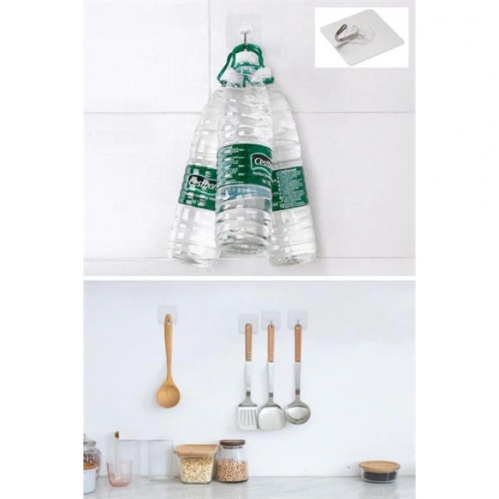 TUFEYO Süper Güçlü Yapışkanlı Suya Dayanıklı Şeffaf Askı 5li Set Yeniden Kullanılabilir Kancalar