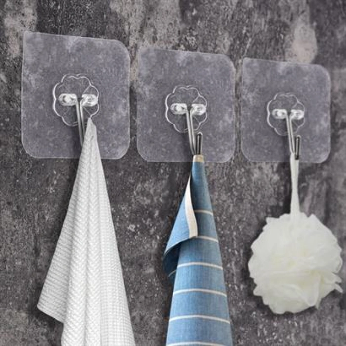 TUFEYO Süper Güçlü Yapışkanlı Suya Dayanıklı Şeffaf Askı 5li Set Yeniden Kullanılabilir Kancalar