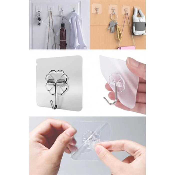 TUFEYO Süper Güçlü Yapışkanlı Suya Dayanıklı Şeffaf Askı 5li Set Yeniden Kullanılabilir Kancalar