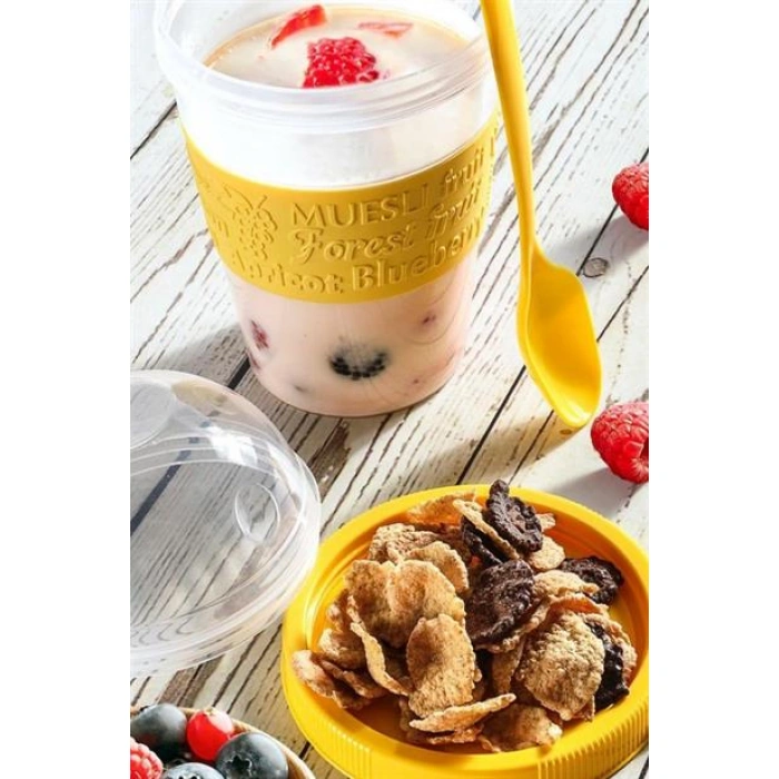 TUFEYO Taken Go Kapaklı Kaşıklı Pratik Taşınabilir Meyveli Yoğurt Kabı