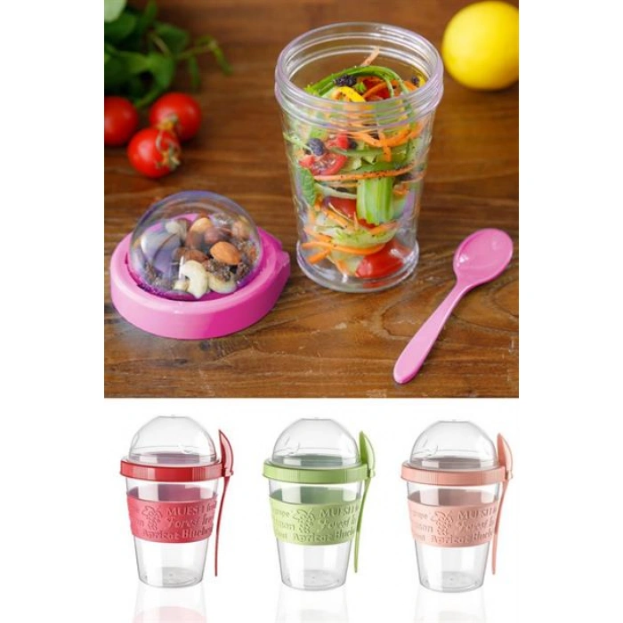 TUFEYO Taken Go Kapaklı Kaşıklı Pratik Taşınabilir Meyveli Yoğurt Kabı