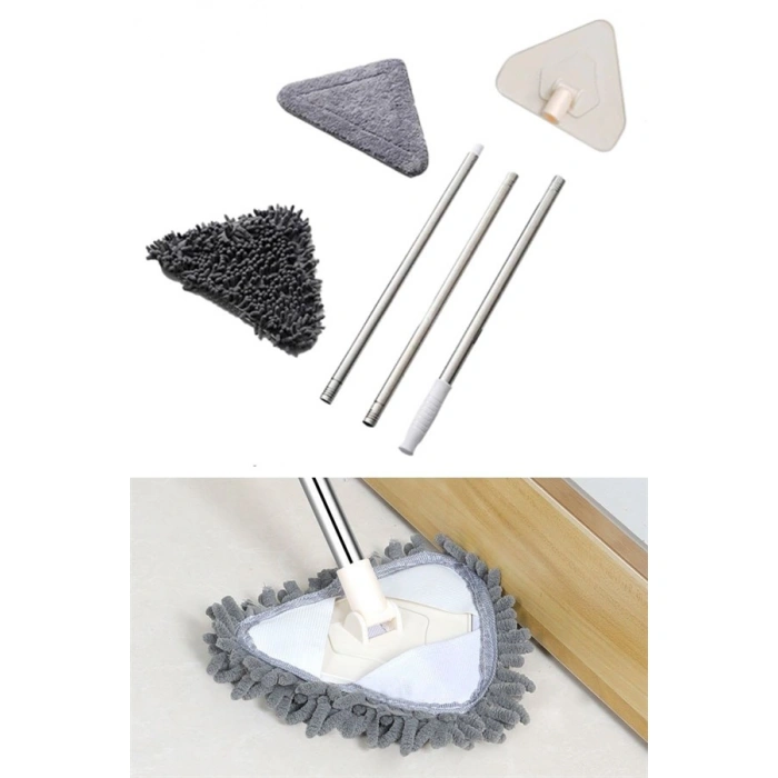 TUFEYO Teleskopik Saplı 150 cm Üçgen Mop Cam Duvar Tavan Fayans Parke Temizleyici Mop