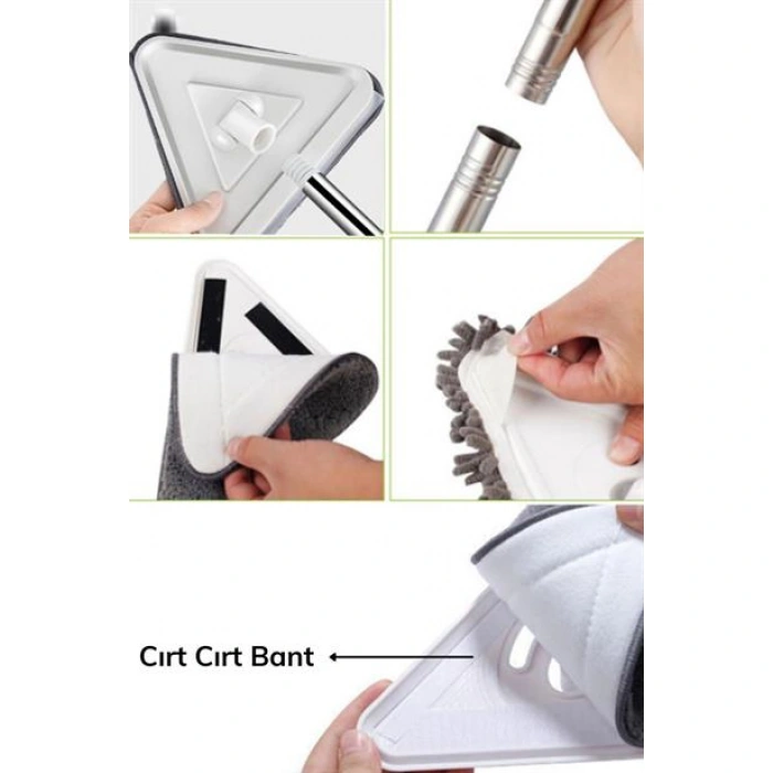 TUFEYO Teleskopik Saplı 150 cm Üçgen Mop Cam Duvar Tavan Fayans Parke Temizleyici Mop