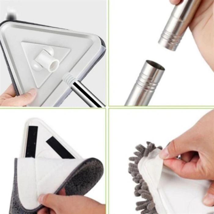 TUFEYO Teleskopik Saplı 150 cm Üçgen Mop Cam Duvar Tavan Fayans Parke Temizleyici Mop