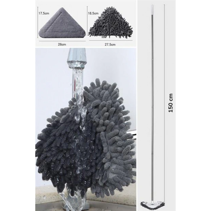 TUFEYO Teleskopik Saplı 150 cm Üçgen Mop Cam Duvar Tavan Fayans Parke Temizleyici Mop