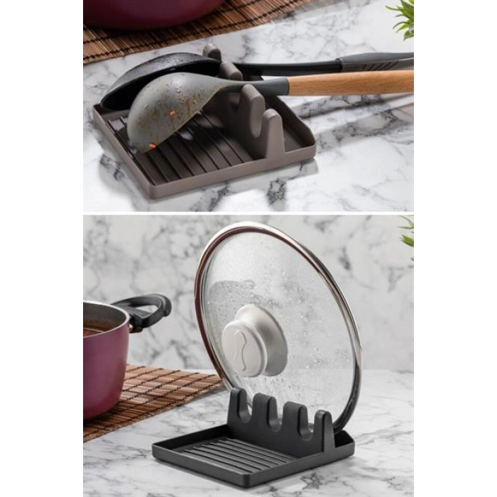 TUFEYO Tencere Kapak Tutuculu Kaşıklıklı Tencere Kapak Standı Pratik Kaşık Kepçe Altlık Düzenleyici