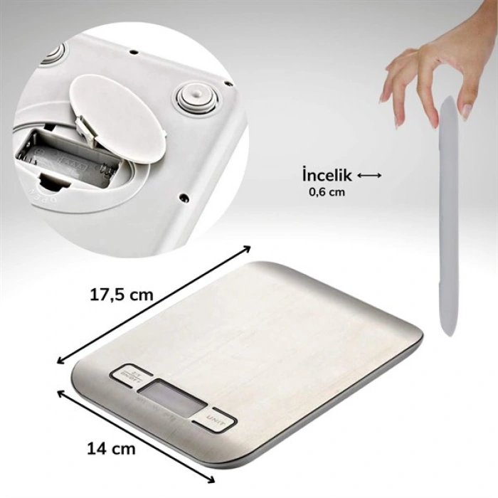 TUFEYO TF 1002 Hassas Ölçümlü  Maksimum 5 Kg Kapasiteli Led Ekran Platin Dijital Mutfak Tartısı