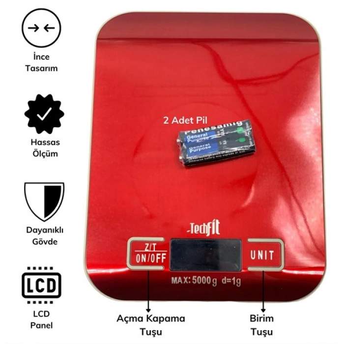 TUFEYO TF 1002 Hassas Ölçümlü  Maksimum 5 Kg Kapasiteli Led Ekran Platin Dijital Mutfak Tartısı