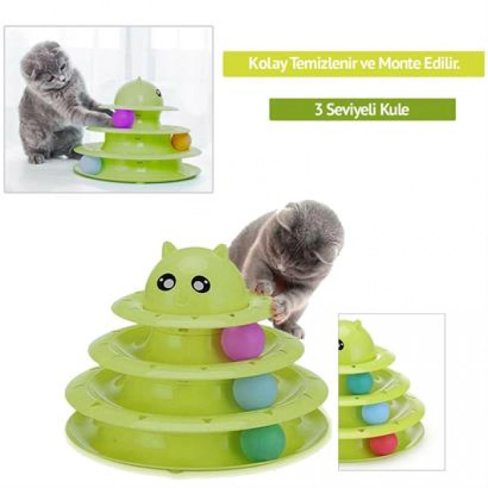 TUFEYO Tower Of Tracks Eğlenceli Üç Katlı Kedi Oyuncağı Seti Kedi Oyunu