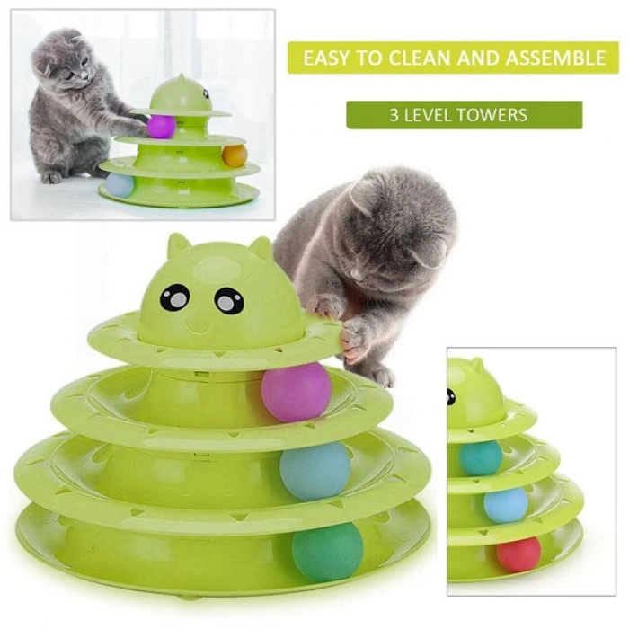 TUFEYO Tower Of Tracks Eğlenceli Üç Katlı Kedi Oyuncağı Seti Kedi Oyunu