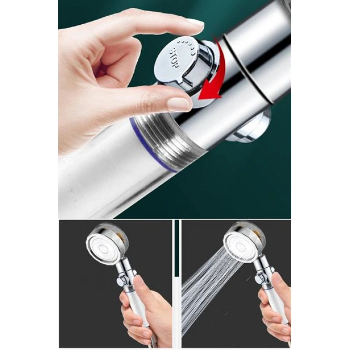 TUFEYO Turbo Pervaneli ve Filtreli Su Tasarruflu 360 Derece Dönebilen Tazyikli Duş Başlığı