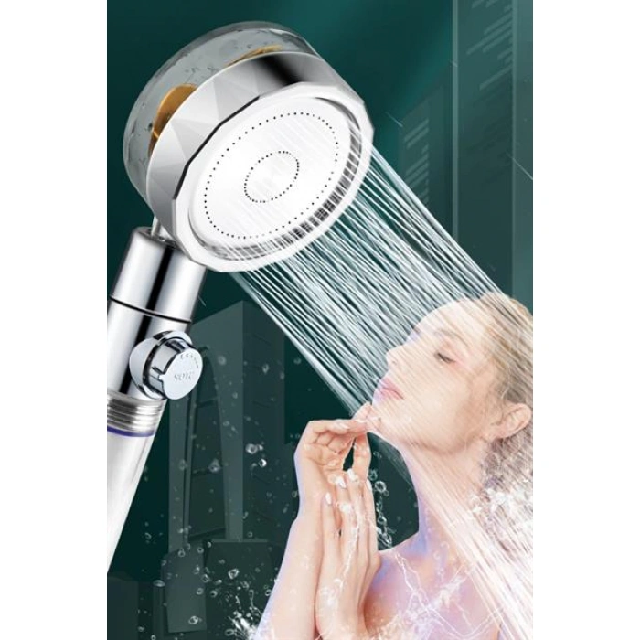 TUFEYO Turbo Pervaneli ve Filtreli Su Tasarruflu 360 Derece Dönebilen Tazyikli Duş Başlığı