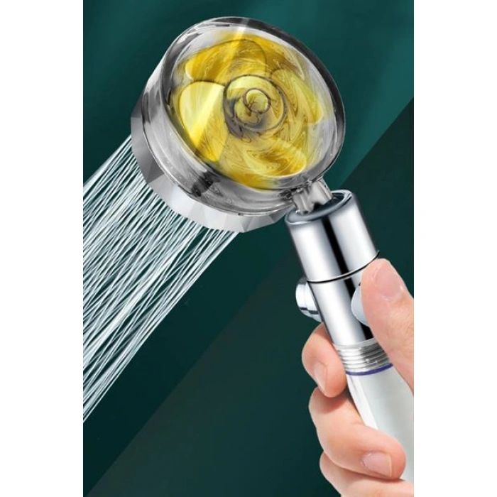 TUFEYO Turbo Pervaneli ve Filtreli Su Tasarruflu 360 Derece Dönebilen Tazyikli Duş Başlığı