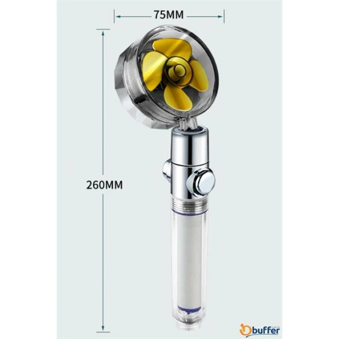 TUFEYO Turbo Pervaneli ve Filtreli Su Tasarruflu 360 Derece Dönebilen Tazyikli Duş Başlığı