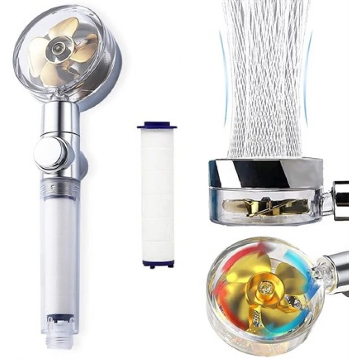 TUFEYO Turbo Pervaneli ve Filtreli Su Tasarruflu 360 Derece Dönebilen Tazyikli Duş Başlığı