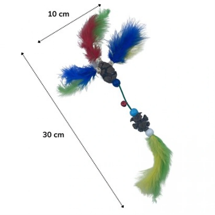 TUFEYO Tüylü Tahta Boncuklu Zilli Kedi Oyuncağı Çok Renkli Kedi Oyuncak