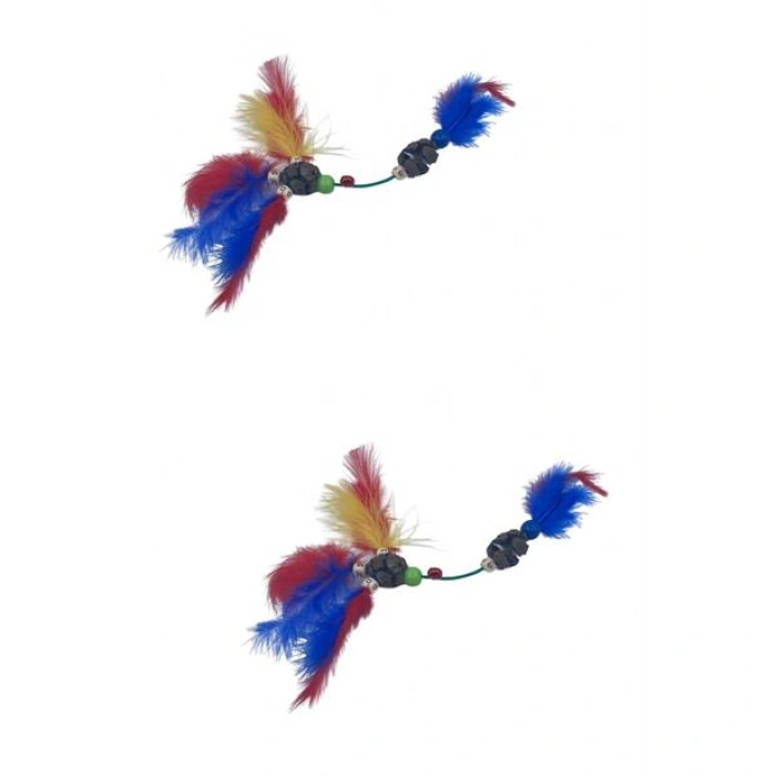 TUFEYO Tüylü Tahta Boncuklu Zilli Kedi Oyuncağı Çok Renkli Kedi Oyuncak