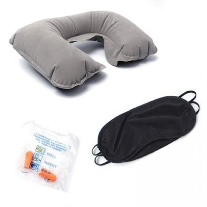 TUFEYO Üçlü Seyahat Seti Şişme Yastık Göz Bandı Kulak Tıkacı