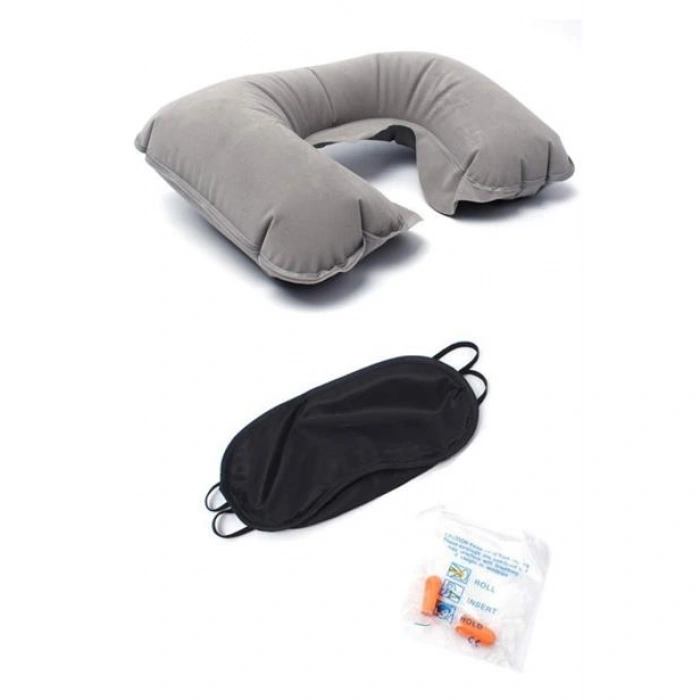 TUFEYO Üçlü Seyahat Seti Şişme Yastık Göz Bandı Kulak Tıkacı