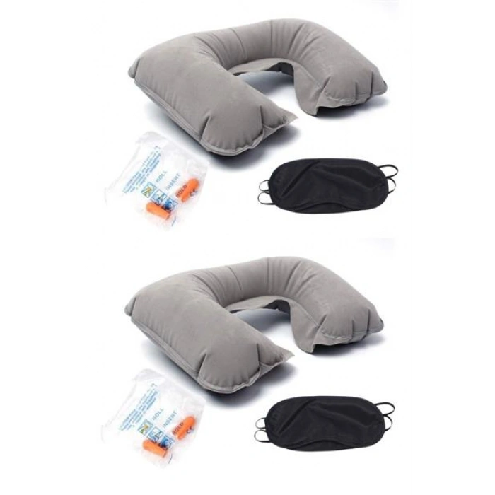 TUFEYO Üçlü Seyahat Seti Şişme Yastık Göz Bandı Kulak Tıkacı
