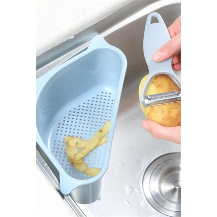 TUFEYO Vantuzlu Üçgen Sebze Meyve  Lavabo Raf Evye Süzgeç Sünger Tutucu Düzenleyici Mutfak Organize