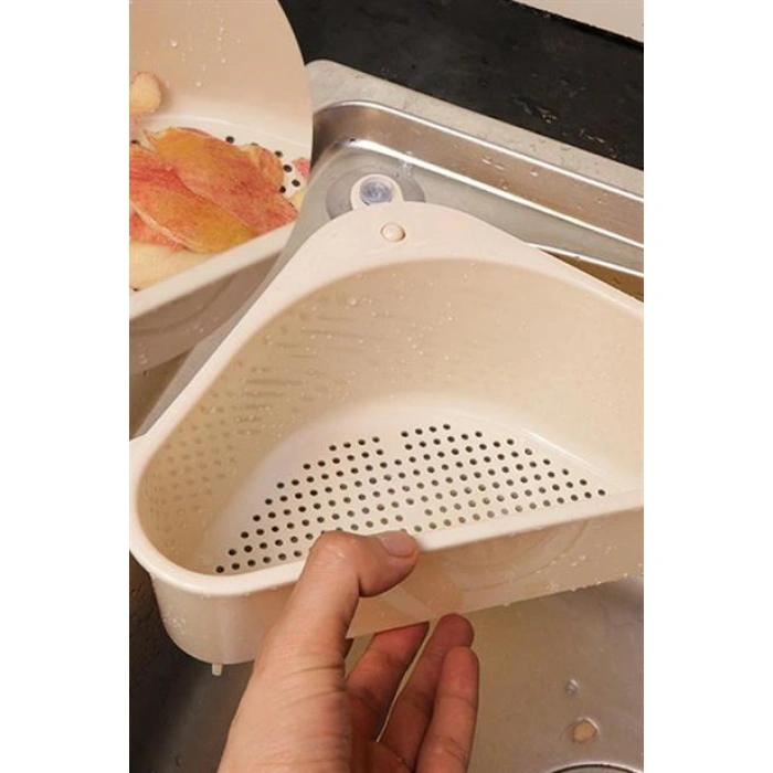 TUFEYO Vantuzlu Üçgen Sebze Meyve  Lavabo Raf Evye Süzgeç Sünger Tutucu Düzenleyici Mutfak Organize