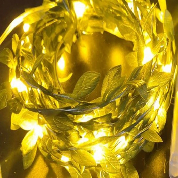 TUFEYO Yapraklı Dekorlu 3 Metre Peri Led Pilli  Işık Yılbaşı Aydınlatma