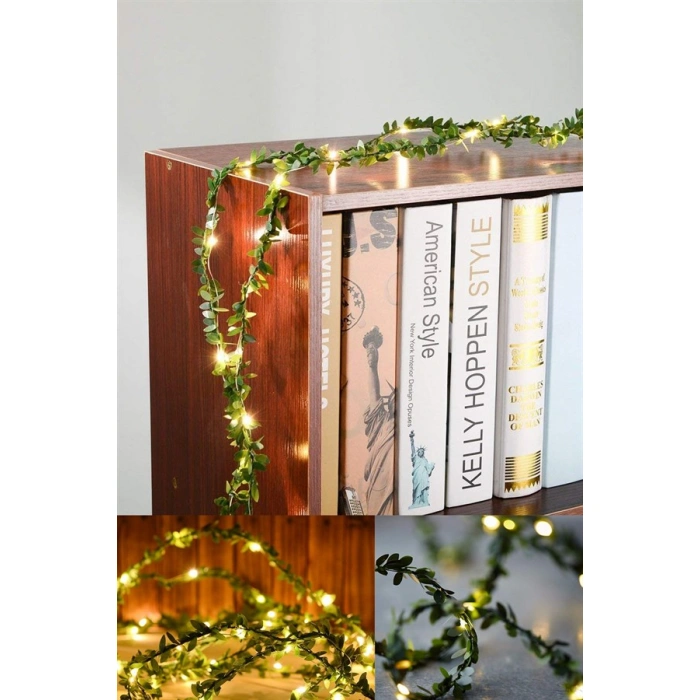 TUFEYO Yapraklı Dekorlu 3 Metre Peri Led Pilli  Işık Yılbaşı Aydınlatma