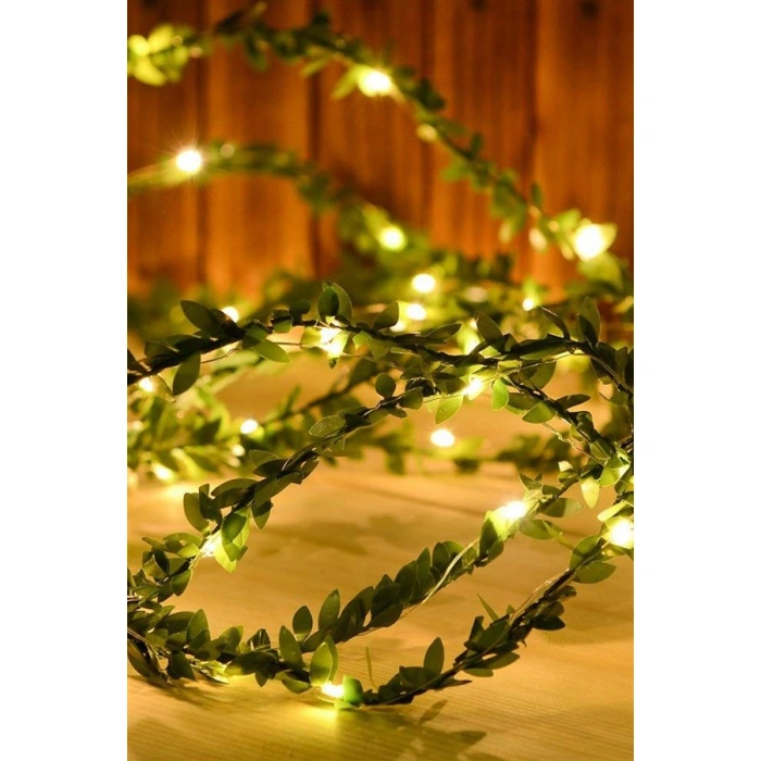 TUFEYO Yapraklı Dekorlu 3 Metre Peri Led Pilli  Işık Yılbaşı Aydınlatma